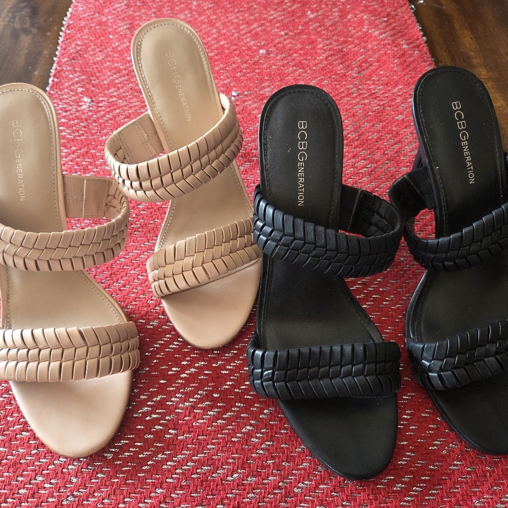 BCBGeneration Women's Woven Strap Sandals - Black and Tan BOGO